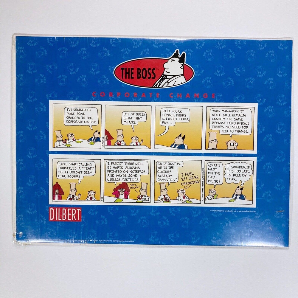 Dilbert Lithograph‎ Print 2 Strips The Boss Corp Change United Feature Syndicate